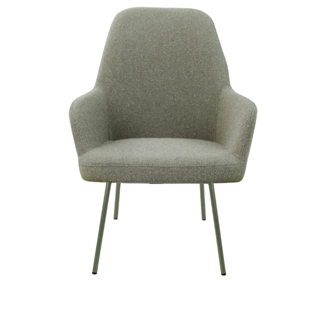 Loungefauteuil vierpoot bouclé gerecycled LoLa, lage zitting, saliegroen met metalen poten