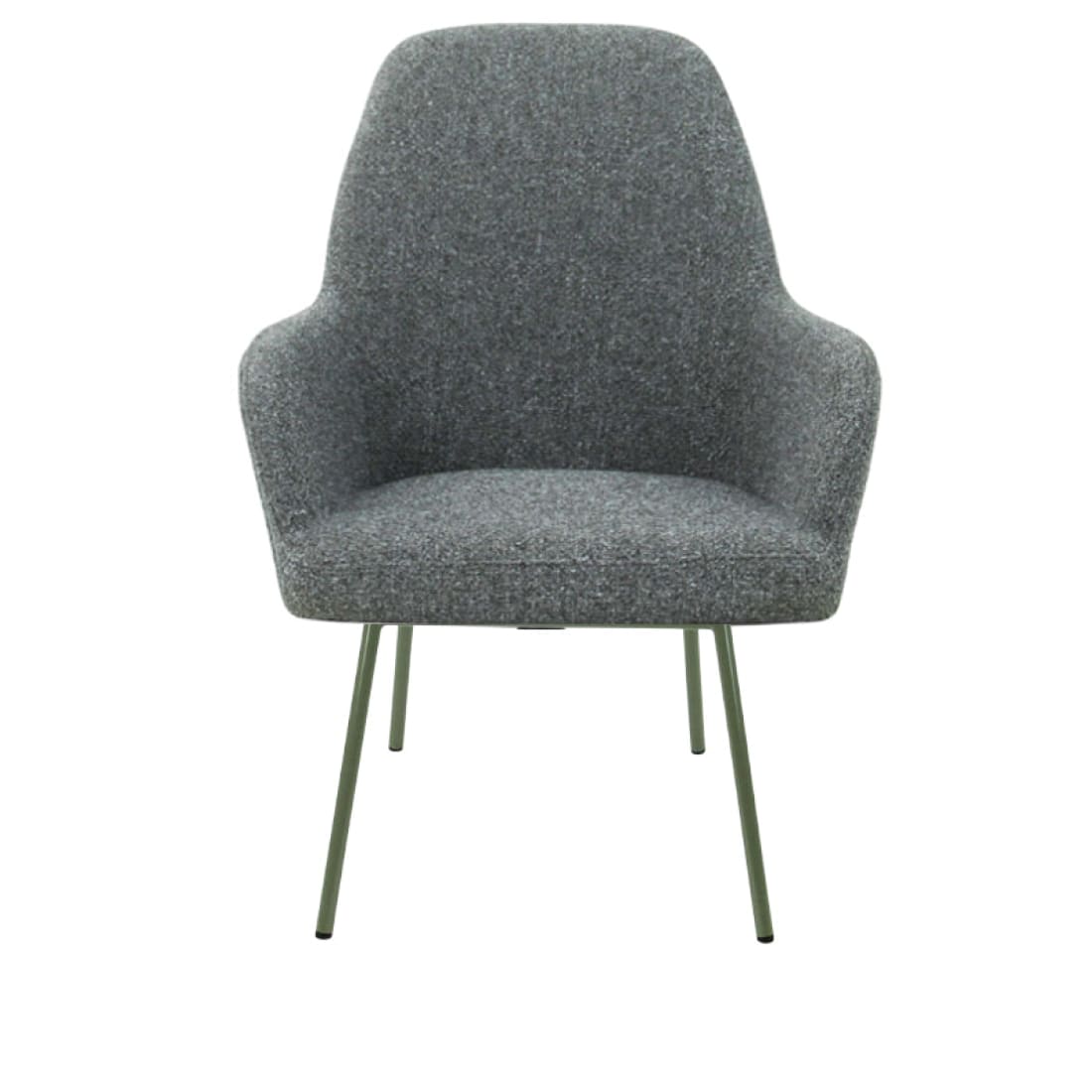 Loungefauteuil vierpoot bouclé gerecycled LoLa, lage zitting, saliegroen met metalen poten