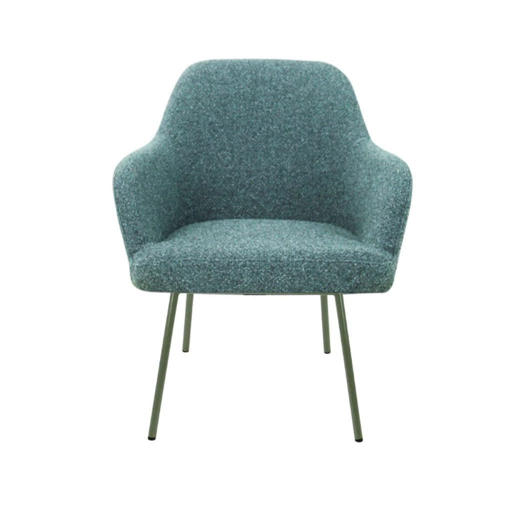 Loungefauteuil vierpoot bouclé gerecycled LoLa, lage zitting, saliegroen met metalen poten