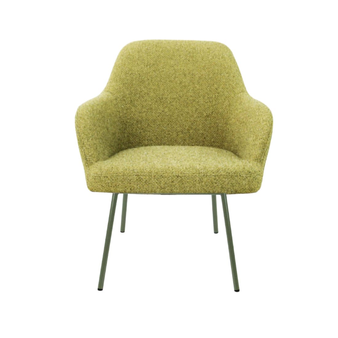 Loungefauteuil vierpoot bouclé gerecycled LoLa, lage zitting, saliegroen met metalen poten