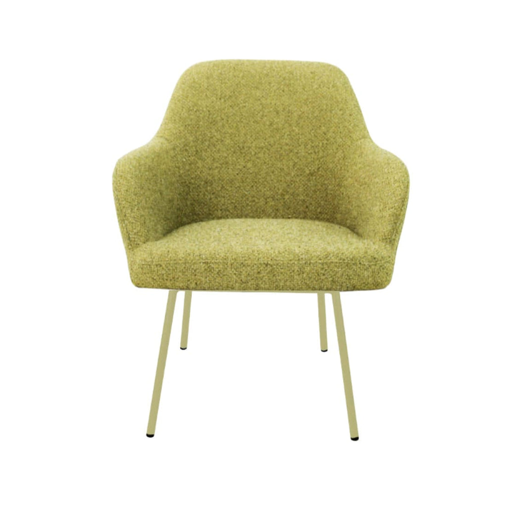 Loungefauteuil vierpoot bouclé gerecycled LoLa, lage zitting, saliegroen met metalen poten