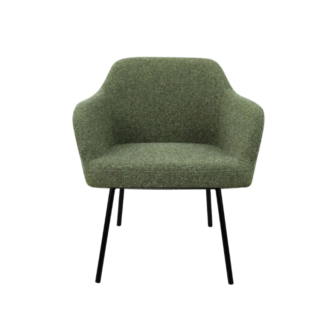 Loungefauteuil vierpoot bouclé gerecycled LoLa, lage zitting, saliegroen met metalen poten