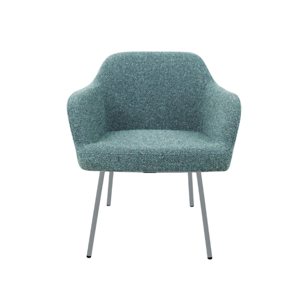 Loungefauteuil vierpoot bouclé gerecycled LoLa, lage zitting, saliegroen met metalen poten