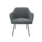 Loungefauteuil vierpoot bouclé gerecycled LoLa, lage zitting, saliegroen met metalen poten