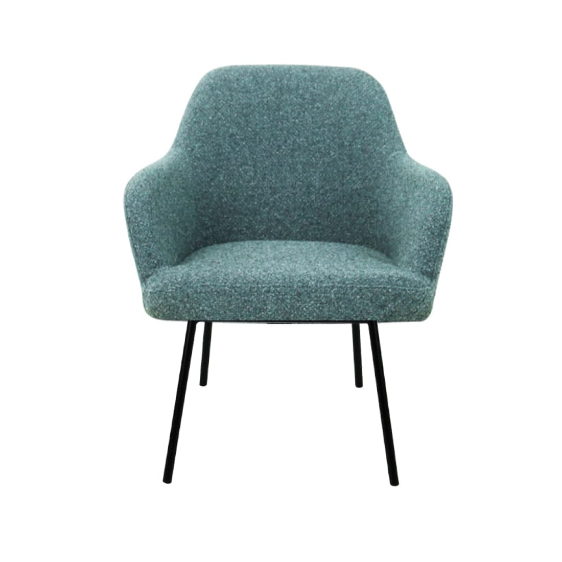 Loungefauteuil vierpoot bouclé gerecycled LoLa, lage zitting, saliegroen met metalen poten