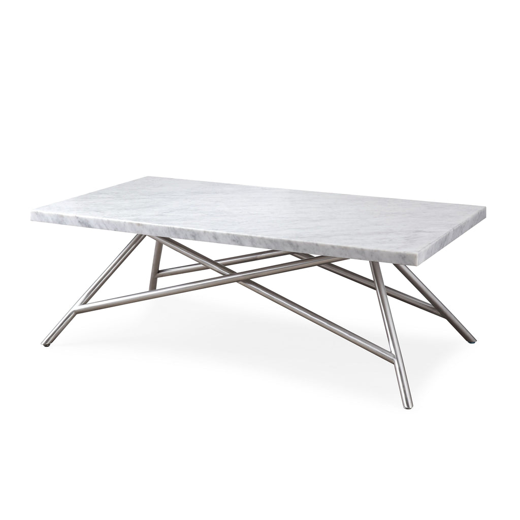 Salontafel Carrara-marmer roestvrij staal Koraal, wit en zilver, 127 x 71 cm, woonkamer
