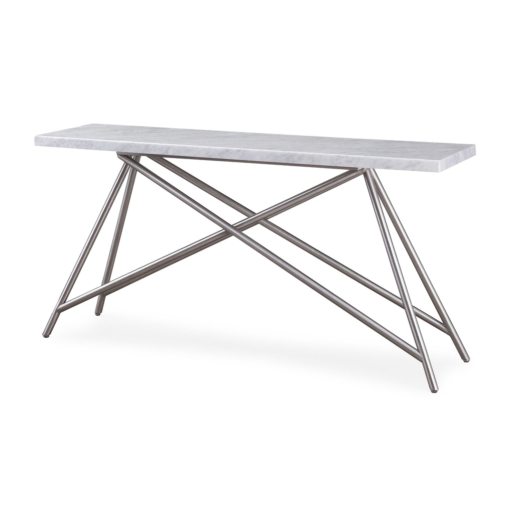 Consoletafel Carrara-marmer en roestvrij staal Coral, wit, 152 x 38 cm, voor hal of woonkamer