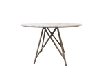 Eettafel rond marmer en geborsteld roestvrij staal Coral, wit marmer, Ø 119 cm, hoogte 76 cm