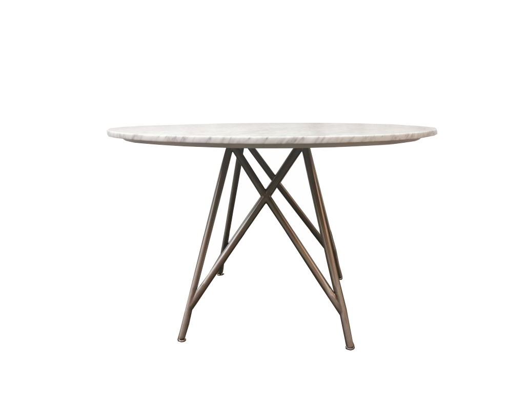 Eettafel rond marmer en geborsteld roestvrij staal Coral, wit marmer, Ø 119 cm, hoogte 76 cm