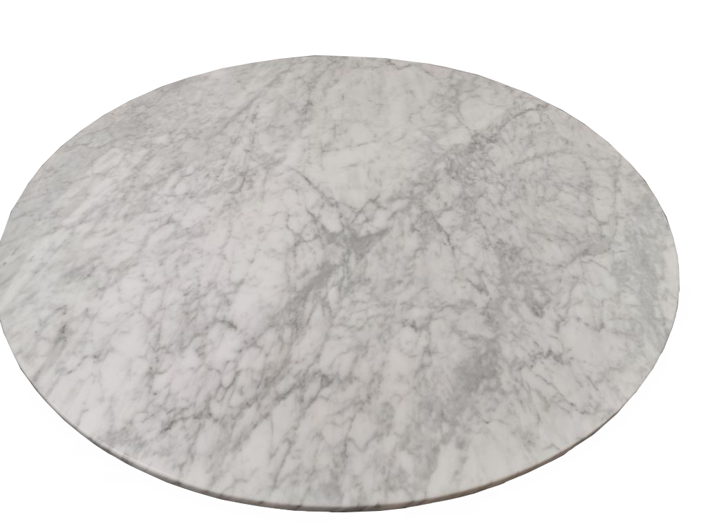 Eettafel rond marmer en geborsteld roestvrij staal Coral, wit marmer, Ø 119 cm, hoogte 76 cm