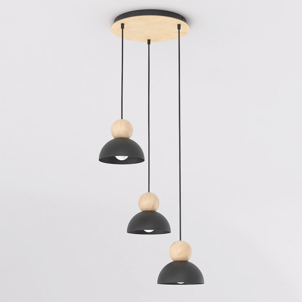 Hanglamp gepoedercoat staal en hout Kaki, zwart, 3 lichts, Scandinavisch, 41 x 41 cm, E27