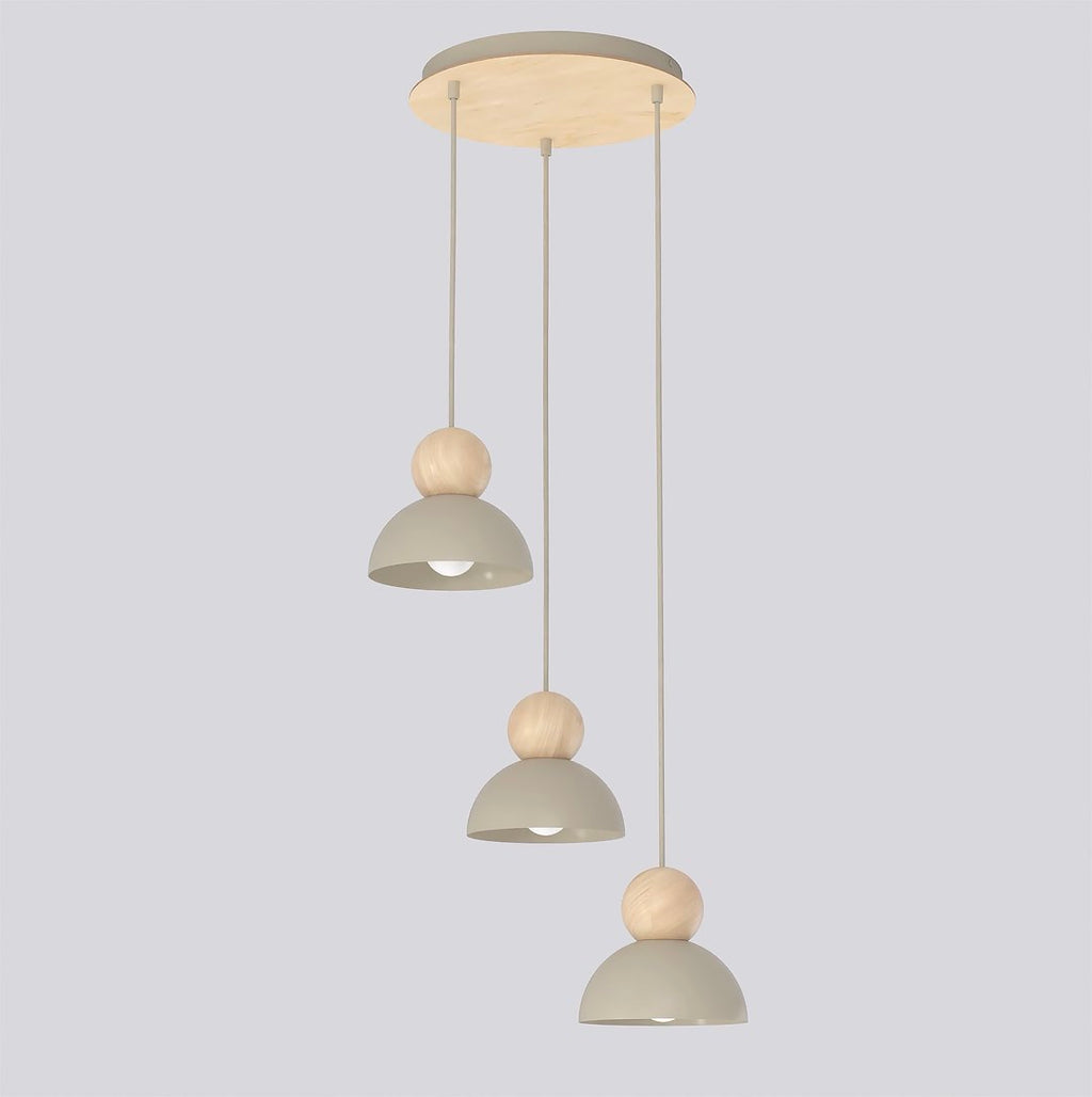 Hanglamp gepoedercoat staal en hout, Kaki Scandinavisch beige, 3 lichts met 3 x E27-fitting, verstelbare hoogte