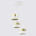 Hanglamp 3 lichts gepoedercoat staal met stoffen kap, modern, wit en goud, kap Ø 20 cm, E27