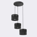 Hanglamp 3 lichts gepoedercoat staal met stoffen kappen, minimalistisch zwart, kap Ø 20 cm, E27