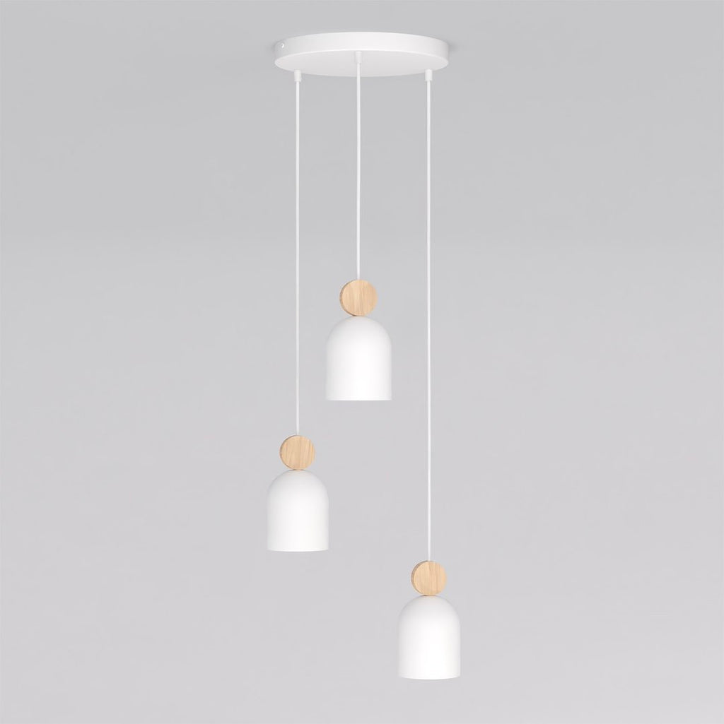 Hanglamp gepoedercoat staal en hout, Scandinavisch Mesi, wit, 34 x 34 cm, 3 lichts, verstelbare hoogte
