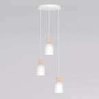 Hanglamp gepoedercoat staal en hout, Scandinavisch Mesi, wit, 34 x 34 cm, 3 lichts, verstelbare hoogte