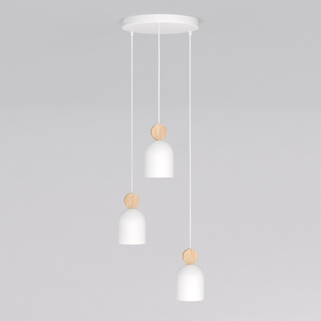 Hanglamp gepoedercoat staal en hout, Scandinavisch Mesi, wit, 34 x 34 cm, 3 lichts, verstelbare hoogte
