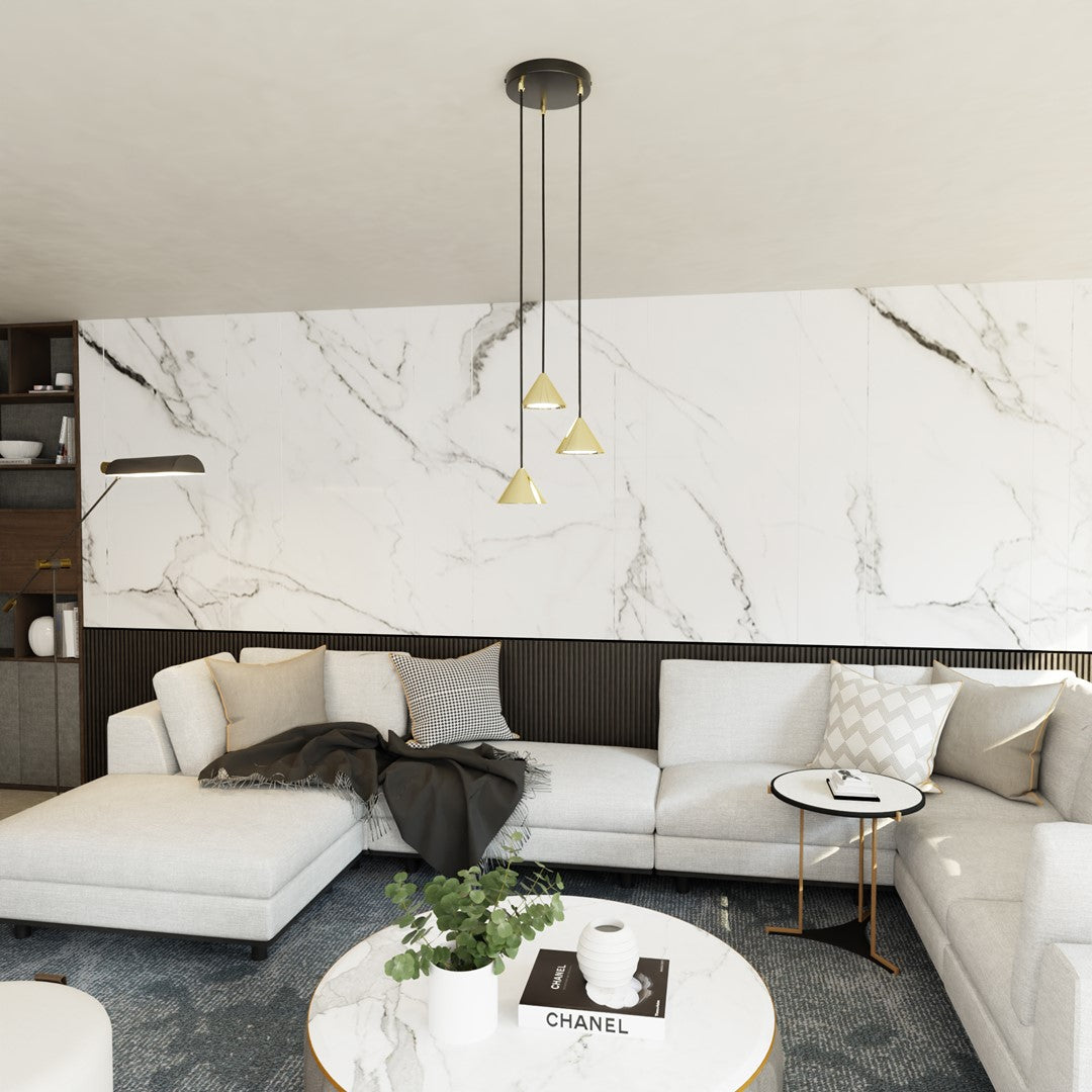 Hanglamp 3-lichts gepoedercoat staal minimalistisch goud met zwart, hoogte verstelbaar, 3 fittingen