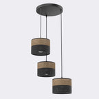 Hanglamp 3-lichts gepoedercoat staal met stoffen kap, Karbon, zwart en bruin, kapdiameter 20 cm, rond plafondplaat