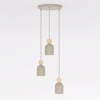 Hanglamp Mesi gepoedercoat staal en hout, Scandinavisch, beige, Ø 34 cm, 3 lichtpunten, verstelbare hoogte