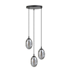 Hanglamp 3 lichts gepoedercoat staal en glas, modern, zwart met grafiet glazen kappen, kappen 12 cm, E14, woonkamer en eetkamer