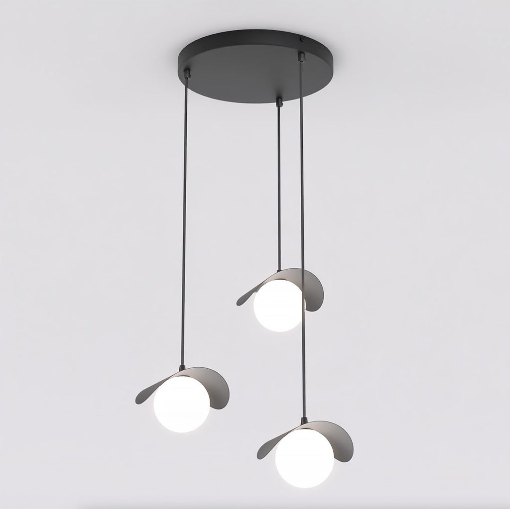Hanglamp 3 lampen gepoedercoat staal modern zwart met witte kapjes, Ø 40 cm plafondplaat, G9 – eethoek, keukeneiland