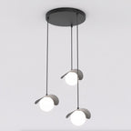 Hanglamp 3 lampen gepoedercoat staal modern zwart met witte kapjes, Ø 40 cm plafondplaat, G9 – eethoek, keukeneiland