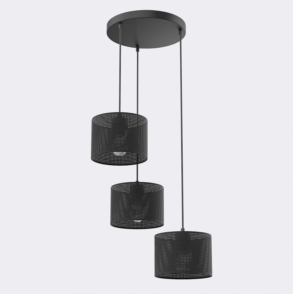 Hanglamp Lux gepoedercoat staal zwart met 3 lichtpunten, kap Ø 20 cm, E27-fitting, verstelbare hoogte
