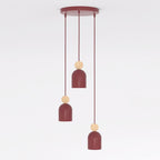 Hanglamp gepoedercoat staal met hout, Scandinavisch model Mesi, bordeaux, 3 fittingen, 34 x 34 cm, verstelbare hoogte