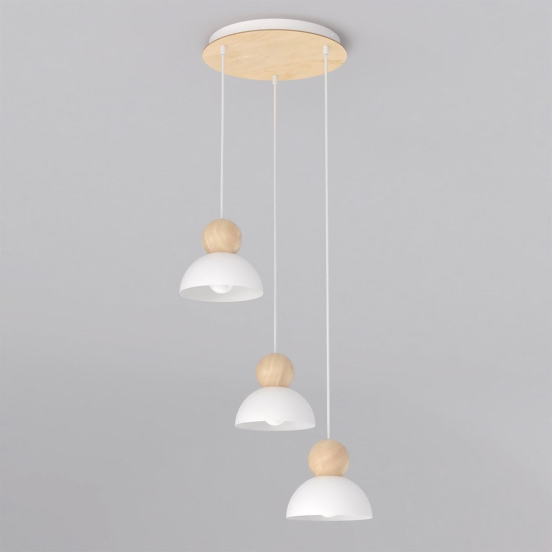 Hanglamp gepoedercoat staal en hout, Kaki Scandinavisch, wit, 41 x 41 cm, 3 fittingen, in hoogte verstelbaar