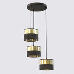 Hanglamp gepoedercoat staal Lux, zwart met goud, 3 lampen, stoffen kap Ø 20 cm, voor eettafel en keukeneiland