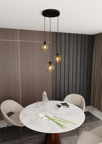 Hanglamp 3 lichts gepoedercoat staal en glas, Istar modern, zwart met amber kappen Ø 14 cm, hoogte verstelbaar