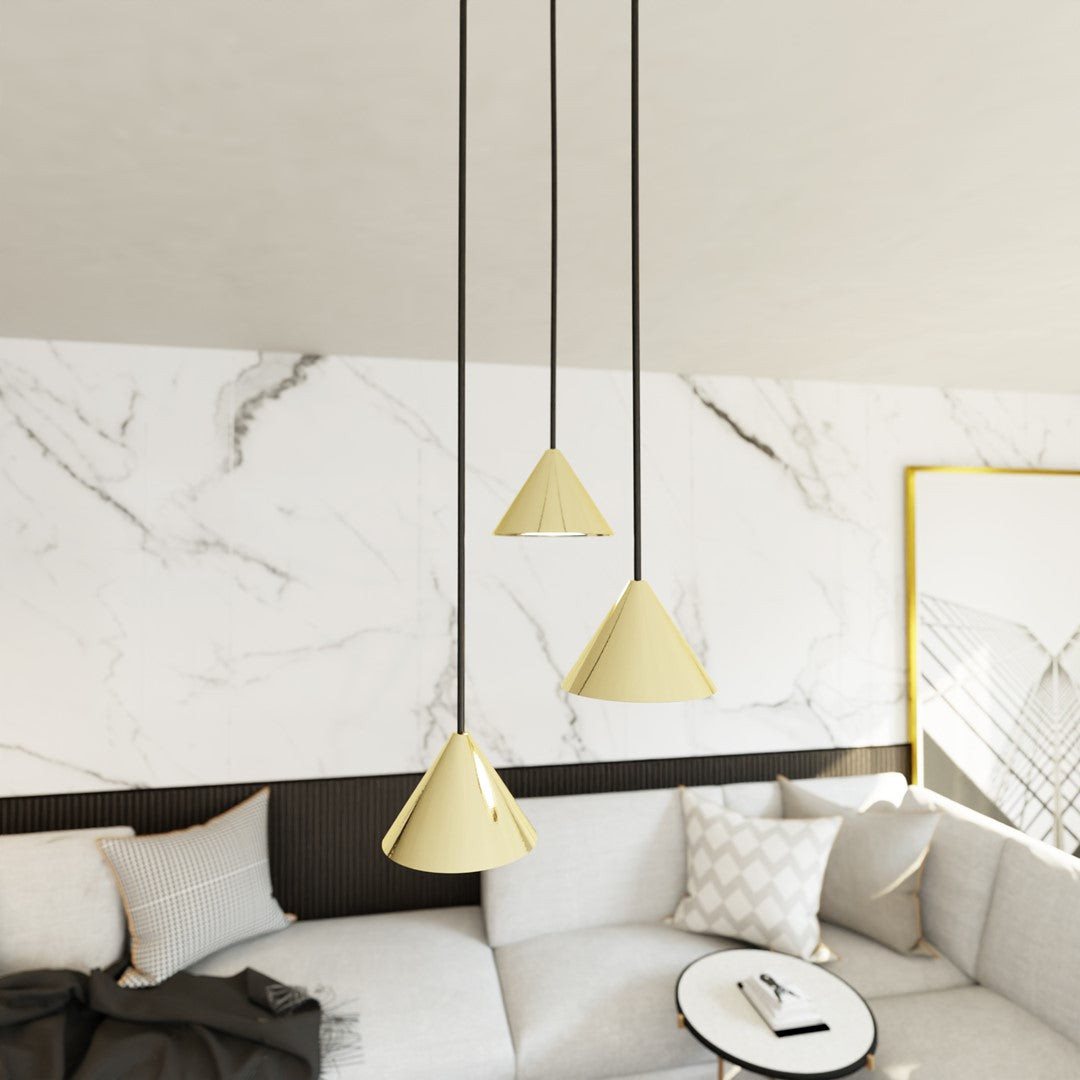 Hanglamp 3-lichts gepoedercoat staal minimalistisch goud met zwart, hoogte verstelbaar, 3 fittingen