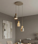 Hanglamp Mesi gepoedercoat staal en hout, Scandinavisch, beige, Ø 34 cm, 3 lichtpunten, verstelbare hoogte