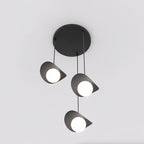 Hanglamp 3 lampen gepoedercoat staal modern zwart met witte kapjes, Ø 40 cm plafondplaat, G9 – eethoek, keukeneiland