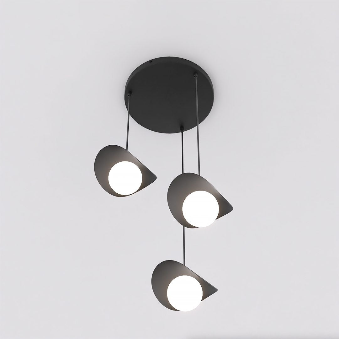 Hanglamp 3 lampen gepoedercoat staal modern zwart met witte kapjes, Ø 40 cm plafondplaat, G9 – eethoek, keukeneiland