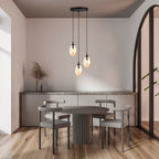 Hanglamp 3 lichts gepoedercoat staal en glas, modern, zwart met amber glas, Ø 30 cm, E14, eettafel en woonkamer