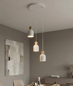 Hanglamp gepoedercoat staal en hout, Scandinavisch Mesi, wit, 34 x 34 cm, 3 lichts, verstelbare hoogte