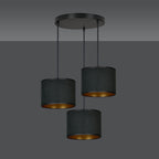 Hanglamp Hilde 3 lichts gepoedercoat staal en stof, zwart met gouden binnenzijde, kap Ø 20 cm, verstelbaar