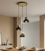 Hanglamp gepoedercoat staal en hout Kaki, zwart, 3 lichts, Scandinavisch, 41 x 41 cm, E27