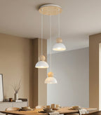 Hanglamp gepoedercoat staal en hout, Kaki Scandinavisch, wit, 41 x 41 cm, 3 fittingen, in hoogte verstelbaar