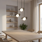 Hanglamp 3 lampen gepoedercoat staal modern zwart met witte kapjes, Ø 40 cm plafondplaat, G9 – eethoek, keukeneiland