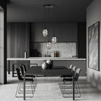 Hanglamp 3 lichts gepoedercoat staal en glas, modern, zwart met grafiet glazen kappen, kappen 12 cm, E14, woonkamer en eetkamer