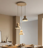Hanglamp gepoedercoat staal en hout, Kaki Scandinavisch beige, 3 lichts met 3 x E27-fitting, verstelbare hoogte