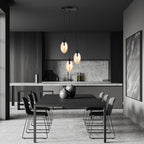 Hanglamp 3 lichts gepoedercoat staal en glas, modern, zwart met amber glas, Ø 30 cm, E14, eettafel en woonkamer
