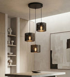 Hanglamp Lux gepoedercoat staal zwart met 3 lichtpunten, kap Ø 20 cm, E27-fitting, verstelbare hoogte