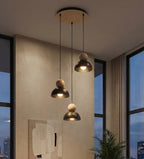 Hanglamp gepoedercoat staal en hout Kaki, zwart, 3 lichts, Scandinavisch, 41 x 41 cm, E27