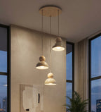 Hanglamp gepoedercoat staal en hout, Kaki Scandinavisch beige, 3 lichts met 3 x E27-fitting, verstelbare hoogte
