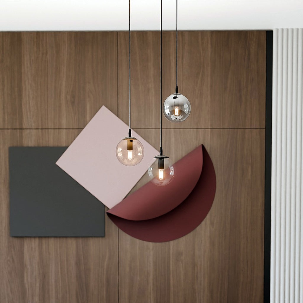 Hanglamp gepoedercoat staal en glas modern Cosmo, zwart met 3 glazen kappen Ø 14 cm, transparant, grafiet en amber