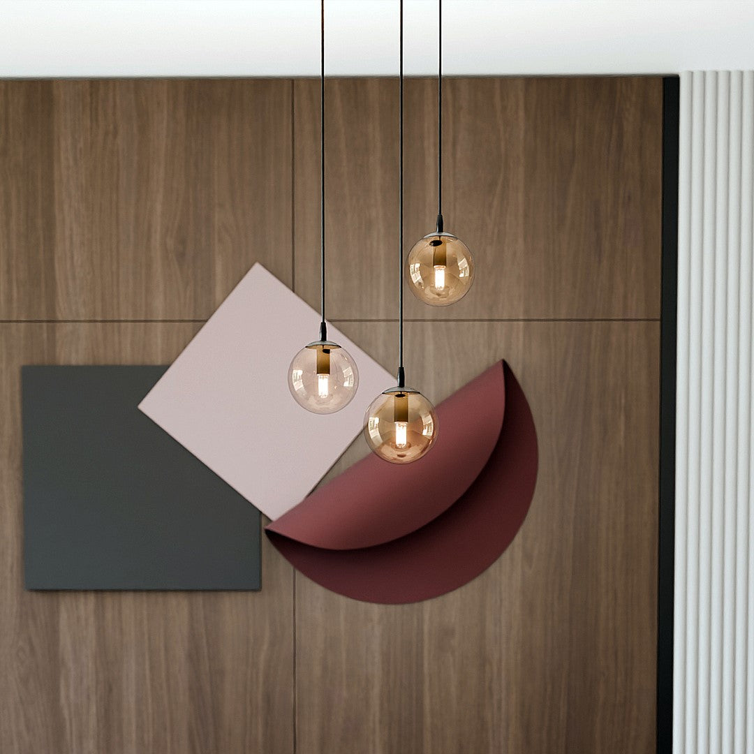 Hanglamp gepoedercoat staal en glas Cosmo modern, zwart met amber glas, 3 lichtpunten, kap Ø 14 cm, eettafel en woonkamer